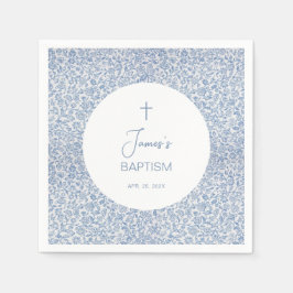 Guardanapo De Papel Boy Baptism Blue White Floral Pattern Christening 