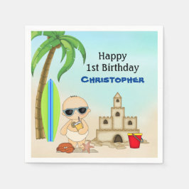 Guardanapo De Papel Boy Beach Sandcastle n Surfboard primeiro aniversa