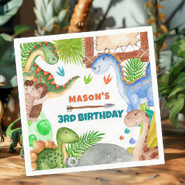 Guardanapo De Papel Boy Dinosaur 3rd Birthday Party