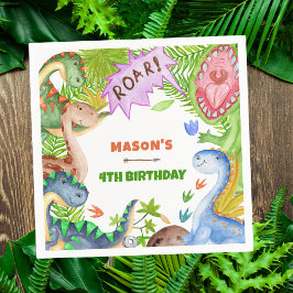 Guardanapo De Papel Boy Dinosaur 4th Birthday Invitation