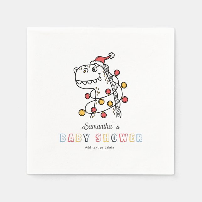 Guardanapo De Papel Boy Dinosaur Winter Winter Coed Chá de fraldas (Frente)