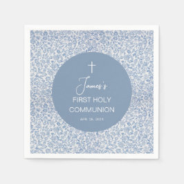 Guardanapo De Papel Boy First Communion Blue and White Floral Pattern