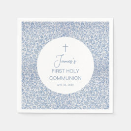 Guardanapo De Papel Boy First Holy Communion Blue White Floral Pattern