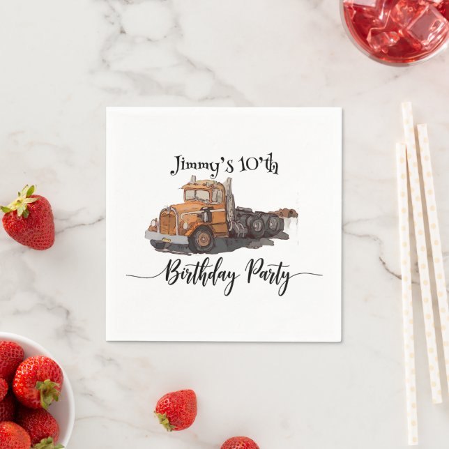 Guardanapo De Papel Boys Birthday Party Orange Semi Truck (Insitu)