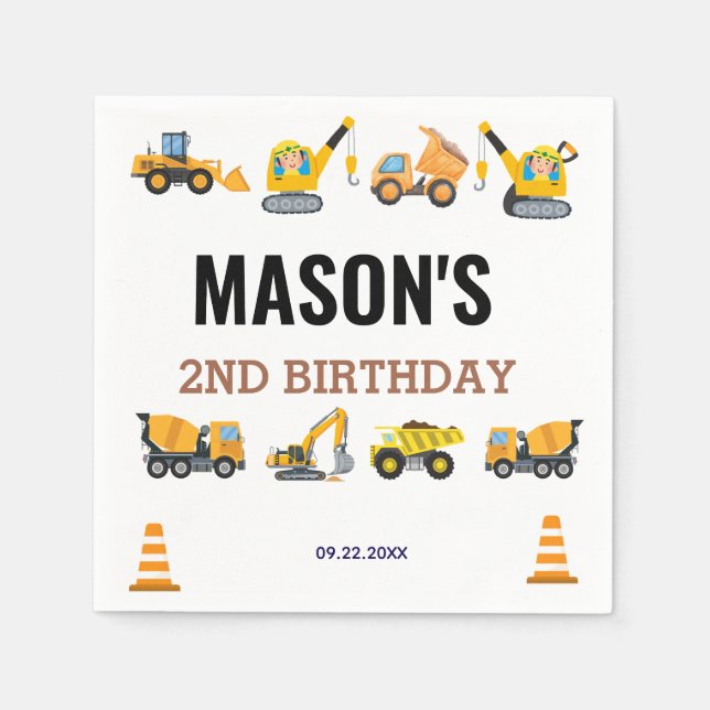 Guardanapo De Papel Boys Construction Birthday Party Theme (Frente)