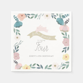Guardanapo De Papel Branca de Aniversário de Garden Floral Bunny