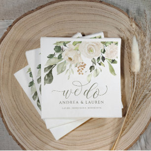 Guardanapo De Papel Branca de Cocktail, Folhagem de Casamento Elegante