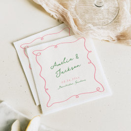 Guardanapo De Papel Branca Desenhou Casamento Verde e Rosa Napkins