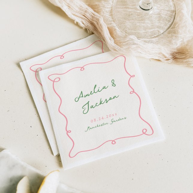 Guardanapo De Papel Branca Desenhou Casamento Verde e Rosa Napkins (Criador carregado)