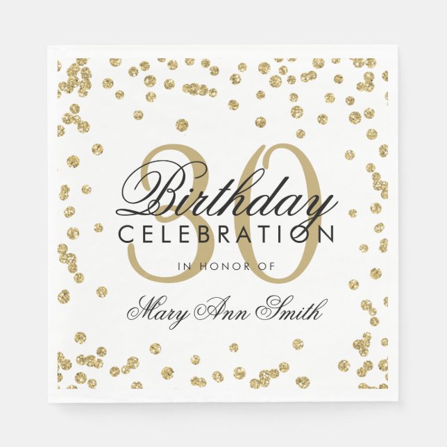 Guardanapo De Papel Branco Dourado de Glitter Confetti (Frente)