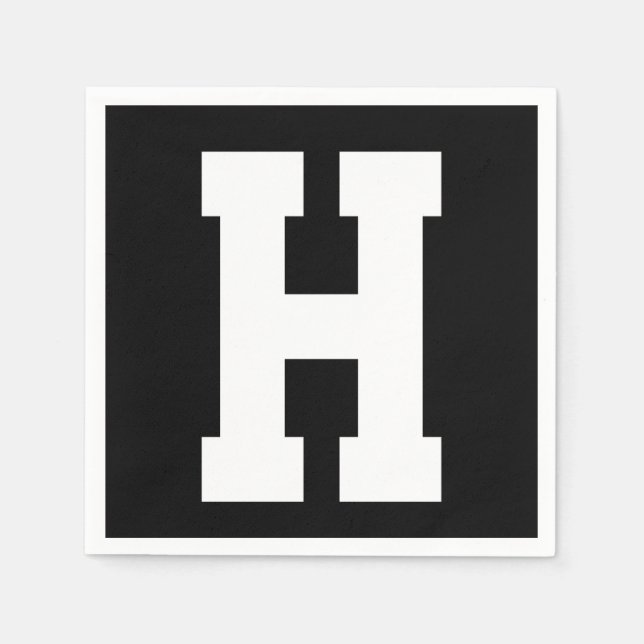 Guardanapo De Papel Branco Grande Moderno Inicial | Preto (Frente)