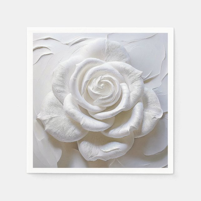Guardanapo De Papel Branco Sobre Branco - Rosa Esculpida (Frente)