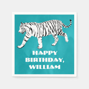 Guardanapo De Papel Branco Tigre, Azul Turquesa Personalizado