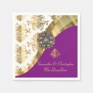 Guardanapo De Papel Branco tradicional, roxo e casamento tema damasco
