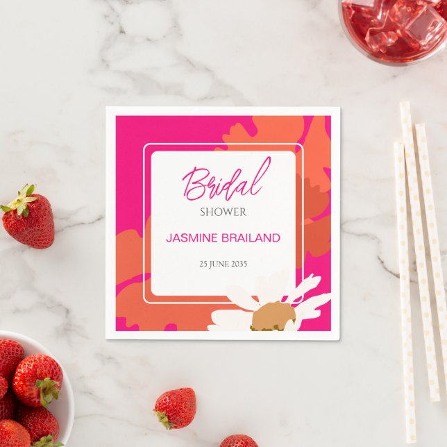 Guardanapo De Papel Brida Floral Abstrato, Rosa Quente e Margarida Lar (Insitu)