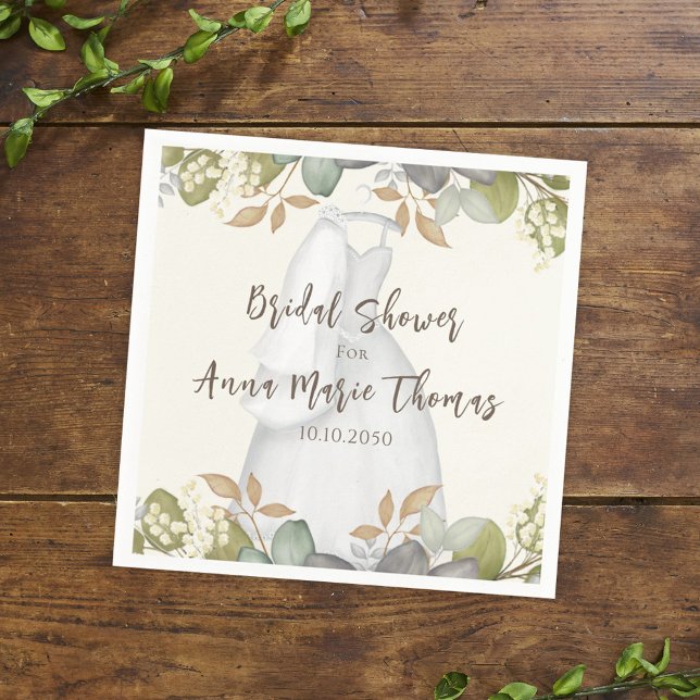 Guardanapo De Papel Bridal Shower Autumn Leaves Wedding Dress Elegant (Criador carregado)