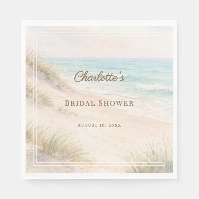 Guardanapo De Papel Bridal Shower beach coastal elegant luncheon (Frente)