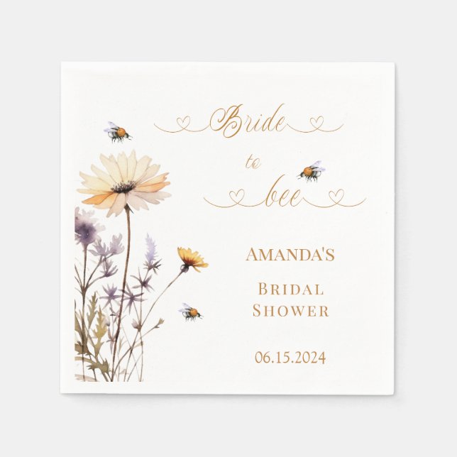 Guardanapo De Papel Bridal Shower wildflowers Bride to Bee (Frente)
