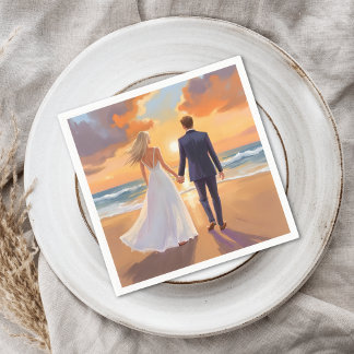Guardanapo De Papel Bride & Groom Beach Wedding Watercolor