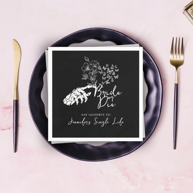 Guardanapo De Papel Bride or Die Floral Gothic Bachelorette Party (Criador carregado)