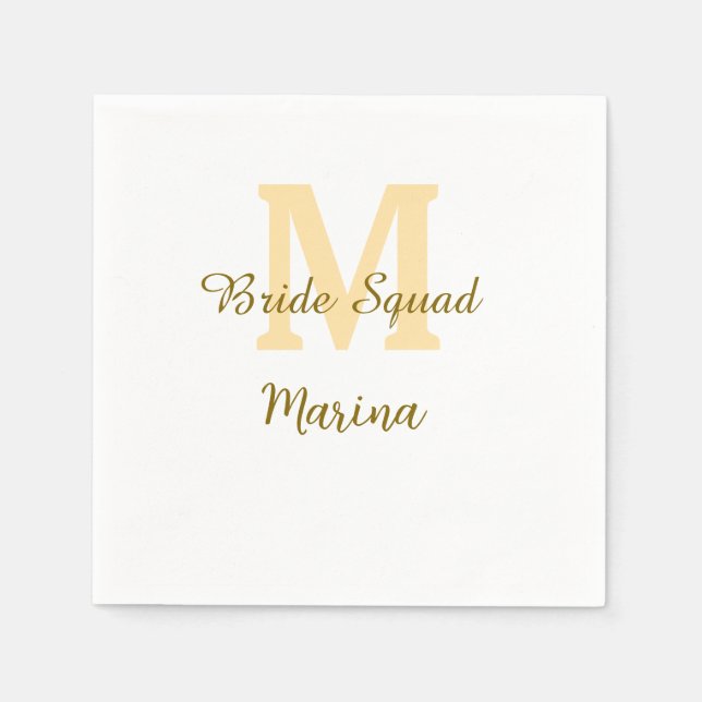 Guardanapo De Papel Bride squad monogram golden bridal shower simple  (Frente)