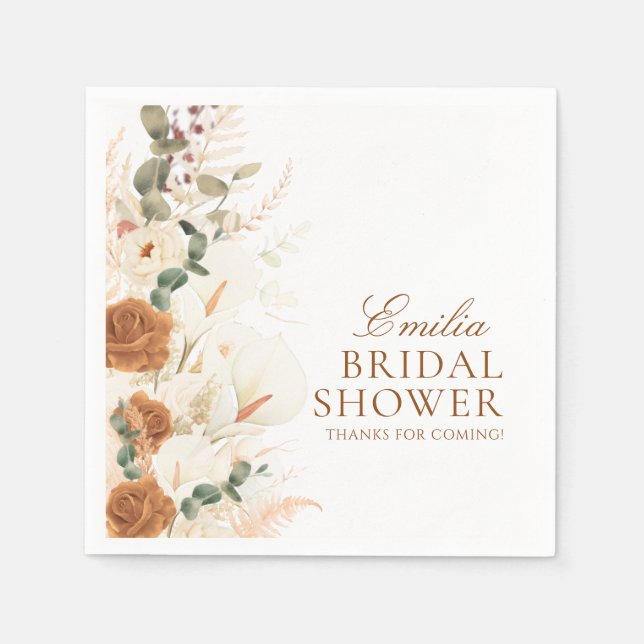 Guardanapo De Papel Bright Boho Terracotta Floral Bridal Shower (Frente)