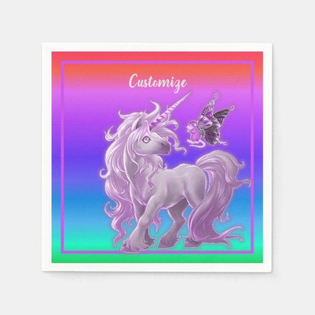 Guardanapo De Papel Bright Pastel Rainbow Pink Unicorn (Frente)