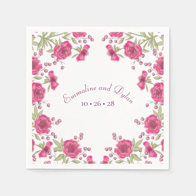 Guardanapo De Papel Bright Pink Rose Wedding (Frente)