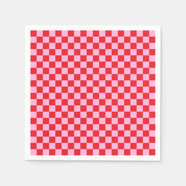 Guardanapo De Papel Bright Red and Light Pink Checkered (Frente)