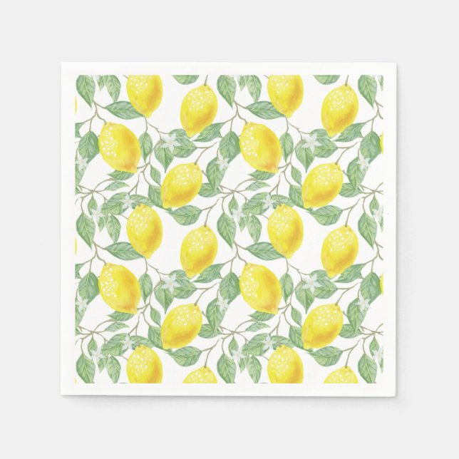 Guardanapo De Papel Bright Watercolor Lemons Citrus Greenery Summer (Frente)