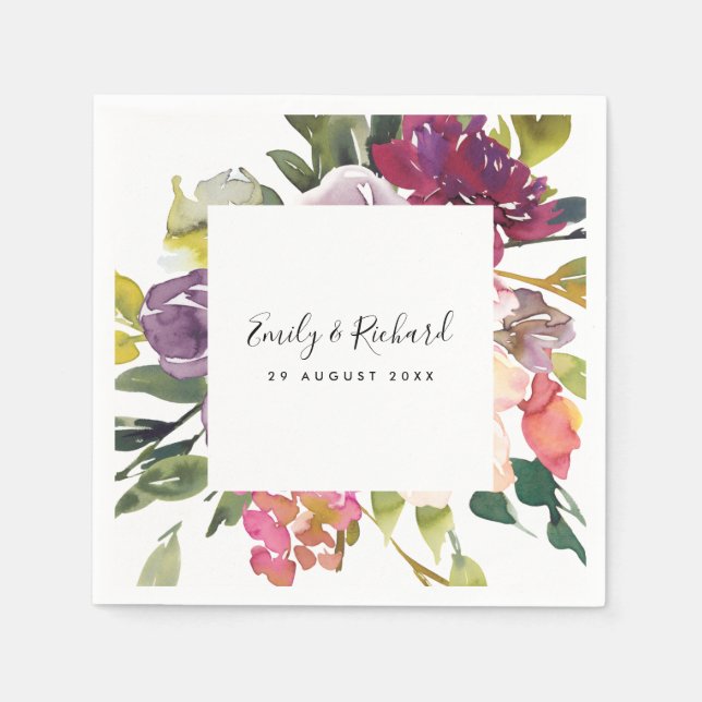 GUARDANAPO DE PAPEL BRIGHT YELLOW BLUSH BURGUNDY FLORAL WEDDING (Frente)