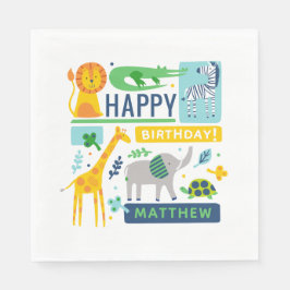 Guardanapo De Papel Bright Zoo Jungle Animals Birthday 6.5" NAPKINS