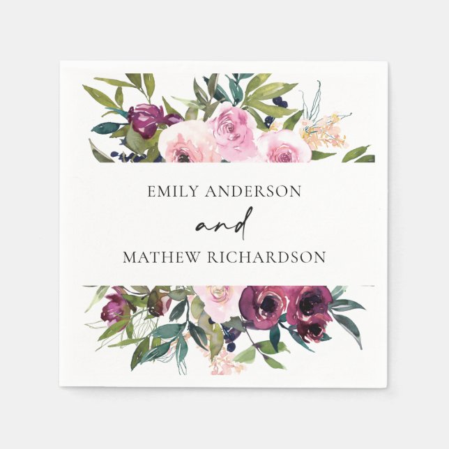 GUARDANAPO DE PAPEL BRIHO BOHO BLUSH BURGUNDY FLORAL WEDTING (Frente)