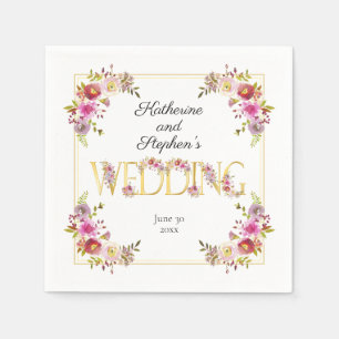 Guardanapo De Papel Brilhante Blooms Letras Douradas Casamento por A
