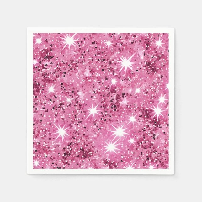 Guardanapo De Papel Brilhante de estrelas rosa quente (Frente)