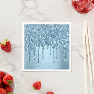 Guardanapo De Papel Brilho de Gelo Pingando   Chuva de Brilho Azul Fal