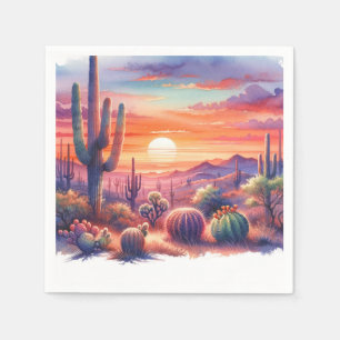 Guardanapo De Papel Brilho do Pôr do Sol no Deserto Aquarela Casamento
