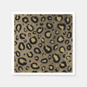 Guardanapo De Papel Brilho Dourado Marrom e Impressão Leopardo Cheetah