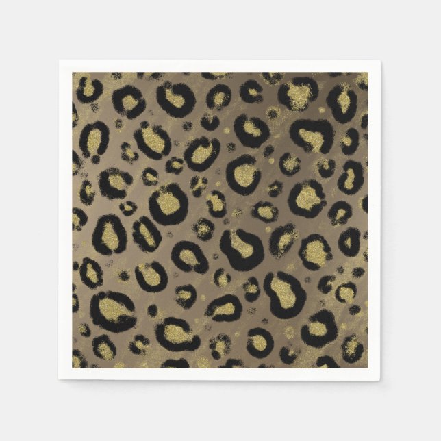 Guardanapo De Papel Brilho Dourado Marrom e Impressão Leopardo Cheetah (Frente)