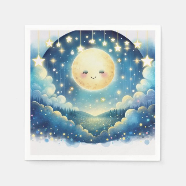 Guardanapo De Papel Brilho Estrela Cadente Banho de Bebê em Aquarela (Frente)