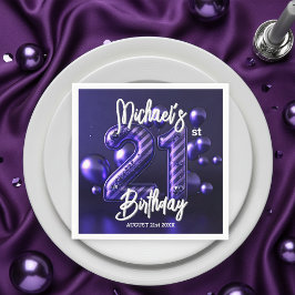 Guardanapo De Papel Brilho Glam Metalizado Roxo Aniversário de 21 Anos