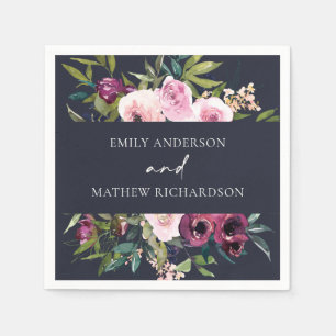 GUARDANAPO DE PAPEL BRILHO MARINHO BLUSH BURGUNDY FLORAL BUNCH CASAMEN