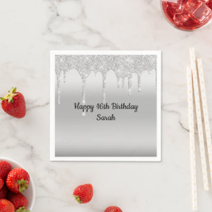 Guardanapo De Papel Brilho Pingando Prata Personalizado Aniversário