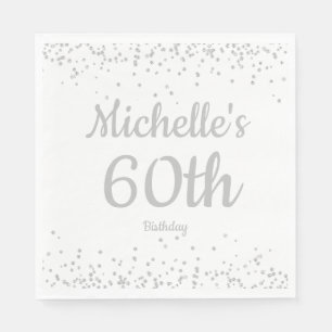 Guardanapo De Papel Brilho Prata Branco Aniversário de 60 anos Mulhere
