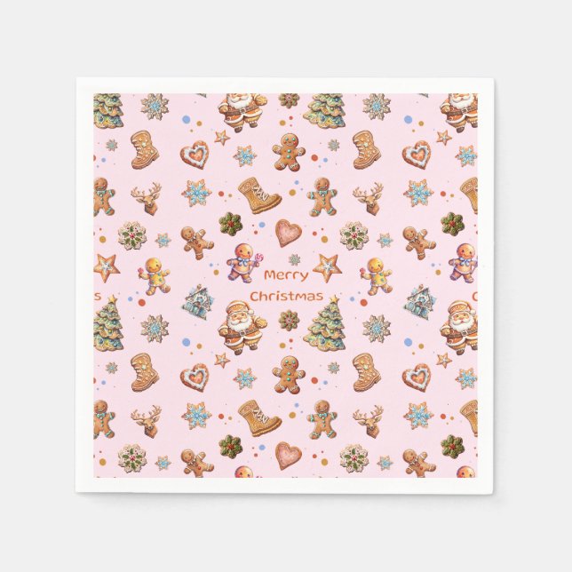 Guardanapo De Papel Brincadeira de Natal, Gingerpão rosa (Frente)