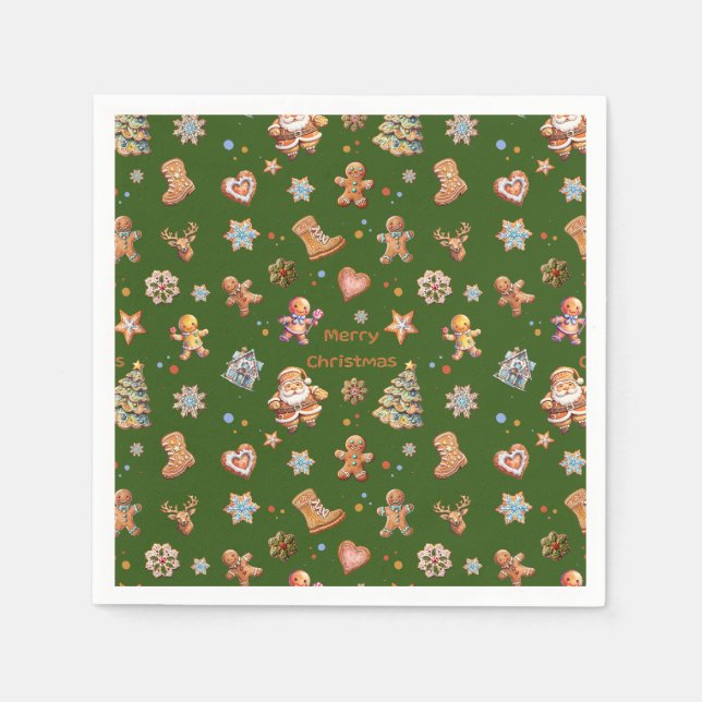 Guardanapo De Papel Brincadeira de Natal, Gingerpão verde (Frente)