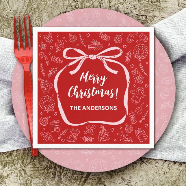 Guardanapo De Papel Brincadeiras Brincadeiras Desenhando Arco Natal (Personalize this cute Christmas party napkin with your name.)