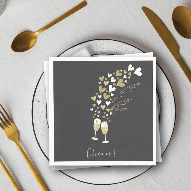 Guardanapo De Papel Brinde de Champanhe Dourado noivado Festa de Casam (Gold Champagne Cheers Engagement Wedding Party Paper Napkins @ fat_fa_tin)