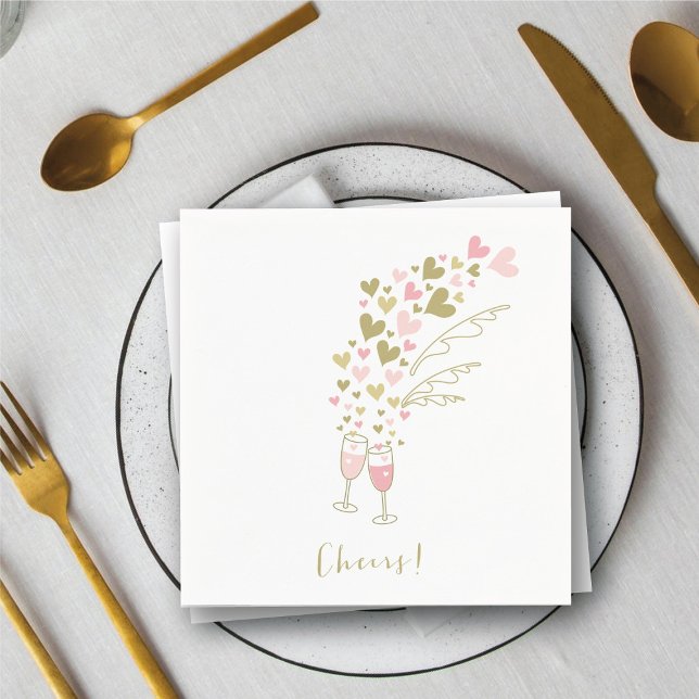 Guardanapo De Papel Brinde de Champanhe Rosa Festa de Noivado Casament (Pink Champagne Cheers Engagement Wedding Party Paper Napkins @ fat_fa_tin)