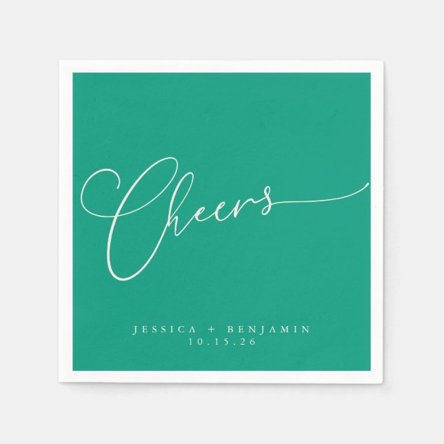Guardanapo De Papel Brinde Minimal Esmeralda Verde Script Casamento Pe (Frente)